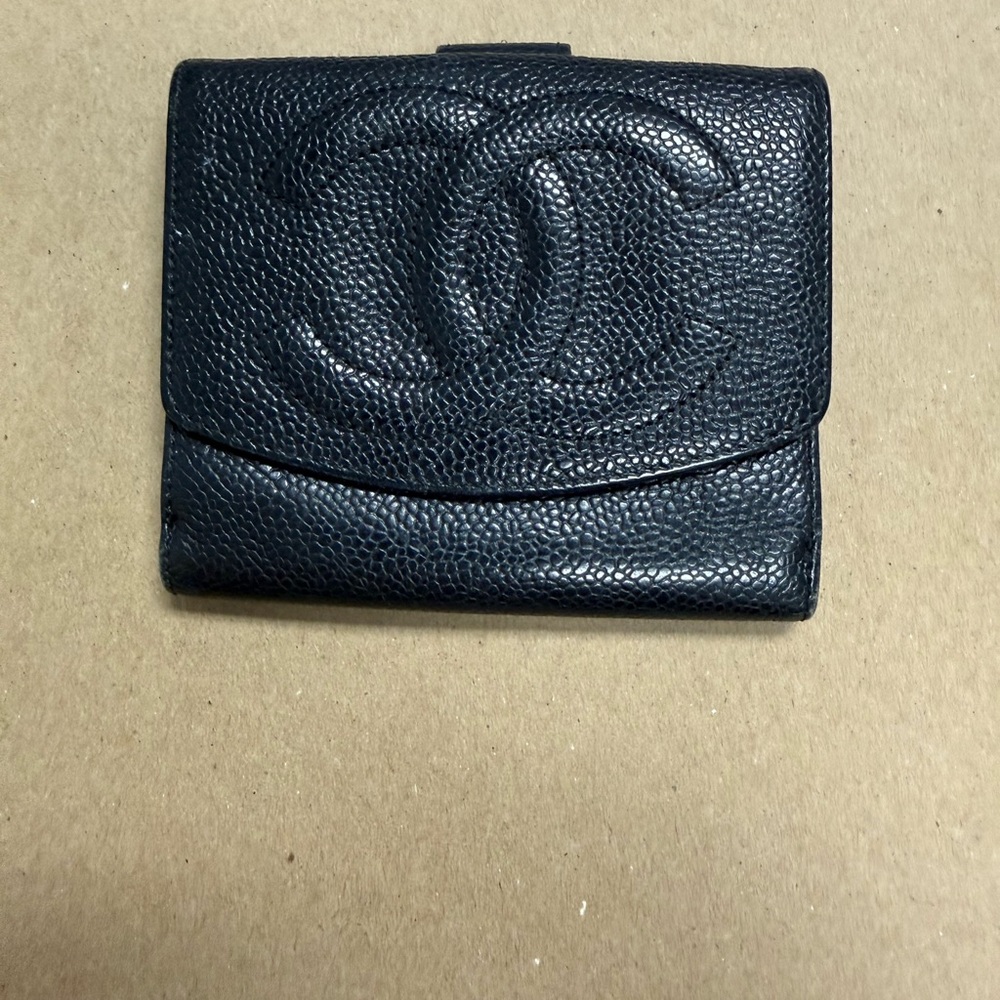 CHANEL Textured Black Leather Card Holder